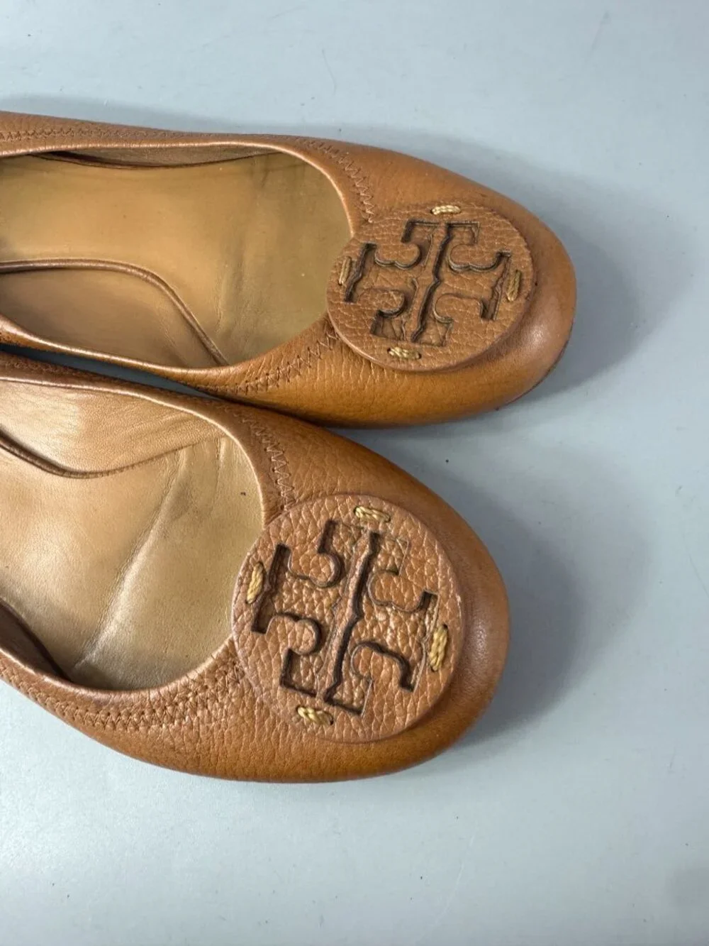 Tory Burch Reva Brown Leather Scrunch Ballet Flats, Size 10 M